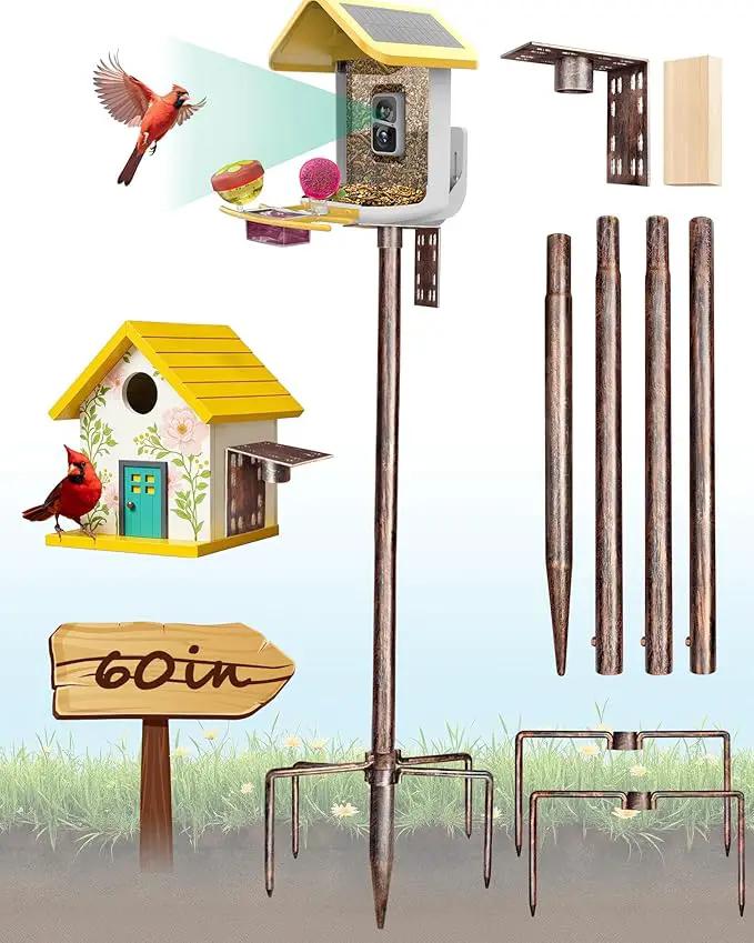 Bird Feeder Pole – 60 Inch Height Bird House Pole with 1-Inch Dia Heavy Duty for Birdfeeders, Feeding Stand with Mount Kit for Outdoor, Slip-Fit Connection, Copper Brushed by GreenHaven Gardens