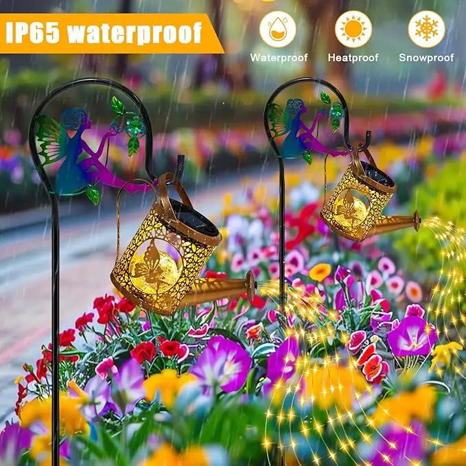 Solar Lights Garden Decorative, Solar Watering Can with Cascading Lights, Waterproof Metal Lantern with Fairy Shepherd Hook, Outdoor Decor for Yard, Patio, Lawn, and Pathway by GreenHaven Gardens