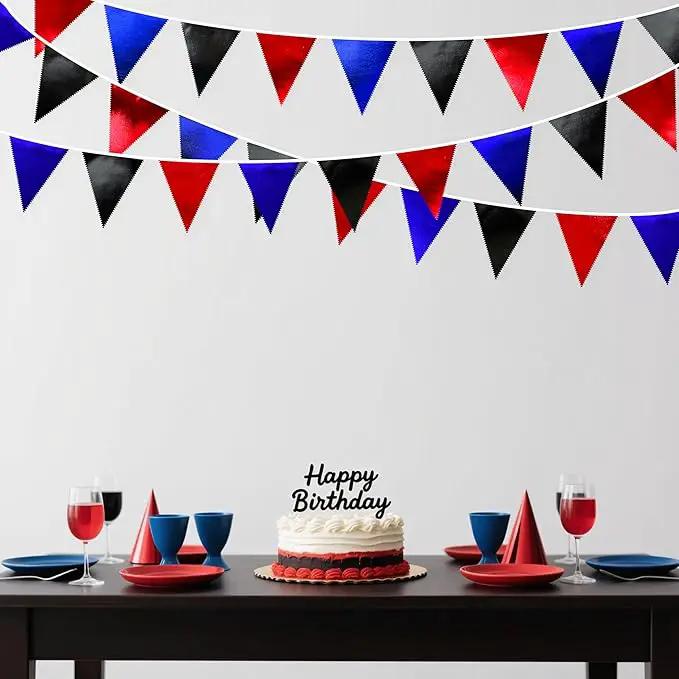 Navy Blue Red Black Party Decorations Metallic Fabric Triangle Pennant Banner Flag Bunting Garland for Graduations Birthday Retirement 4th of July USA Patriotic Veterans Party Decorations Supplies by GreenHaven Gardens