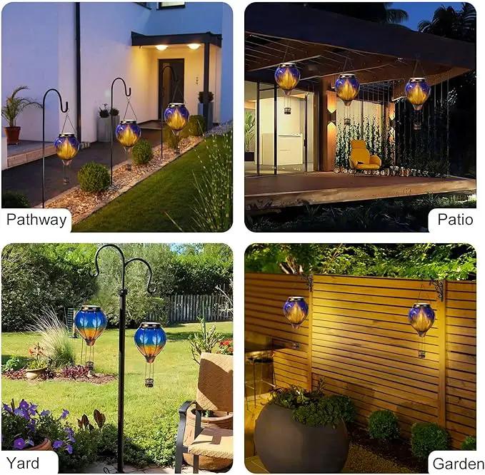 pearlstar Hot Air Balloon Solar Lantern with Flickering Flame Light, Outdoor Solar Hanging Lights Waterproof for Garden Yard Patio Farmhouse Decoration,Stained Glass Blue by GreenHaven Gardens