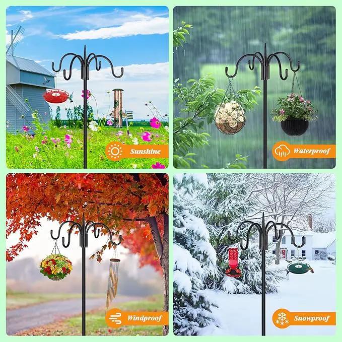 FEED GARDEN [Upgrade Version 92 Inch Four Shepherd Hooks for Outdoor,Bird Feeder Pole with 5 Prong Base, Adjustable Shepard Hooks for Hanging Plant, Solar Lanterns, Wind Chimes, 2 Pack by GreenHaven Gardens