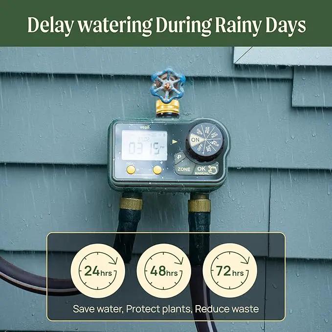 Vego 2 Zone Sprinkler Timer with Brass Inlet- Watering Timer for Garden Hose with Dual Channel Programmable Rain Delay/Manual Watering/Automatic Irrigation - Water Hose Timer for Yard Lawn by GreenHaven Gardens