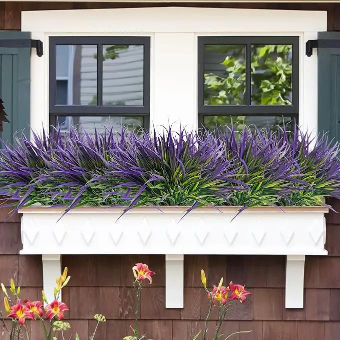 Uieke 12 Bundles Artificial Outdoor Plants UV Resistant Fake Grass Plants Faux Plastic Plants Greenery Shrubs for Home Garden Pathway Window Box Front Porch Cemetery Spring Summer Decor, Purple by GreenHaven Gardens