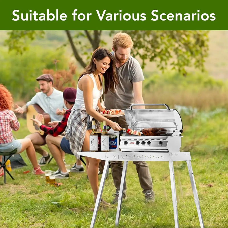 Food Grade 304 Stainless Steel BBQ Grill Table fits Tabletop Griddle, Outdoor Grill Table with 4 Foldable Legs, Portable Grill Stand for RV, Camping, Tailgating by GreenHaven Gardens