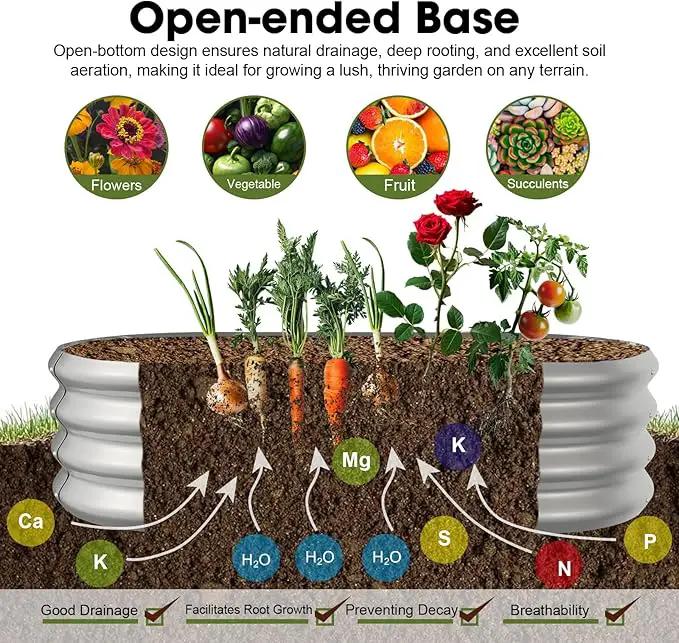 4x2x1ft Oval Galvanized Raised Garden Bed Outdoor 9-in-1 Large Metal Modular Planter Box Raised Beds for Gardening,Vegetables,Fruits,Flowers & Herbs (Silver) by GreenHaven Gardens