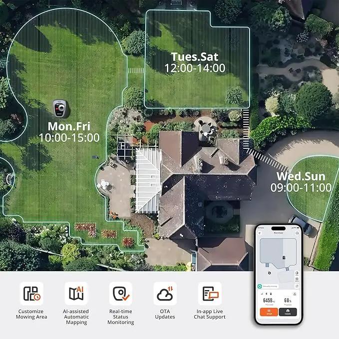 Segway Navimow i105N Robot Lawn Mower Perimeter Wire Free 1/8 Acre RTK+Vision Robotic Lawnmower, AI-Assisted Mapping, Virtual Boundary, APP Control, 58dB(A) Quiet, Multi-Zone Management by GreenHaven Gardens