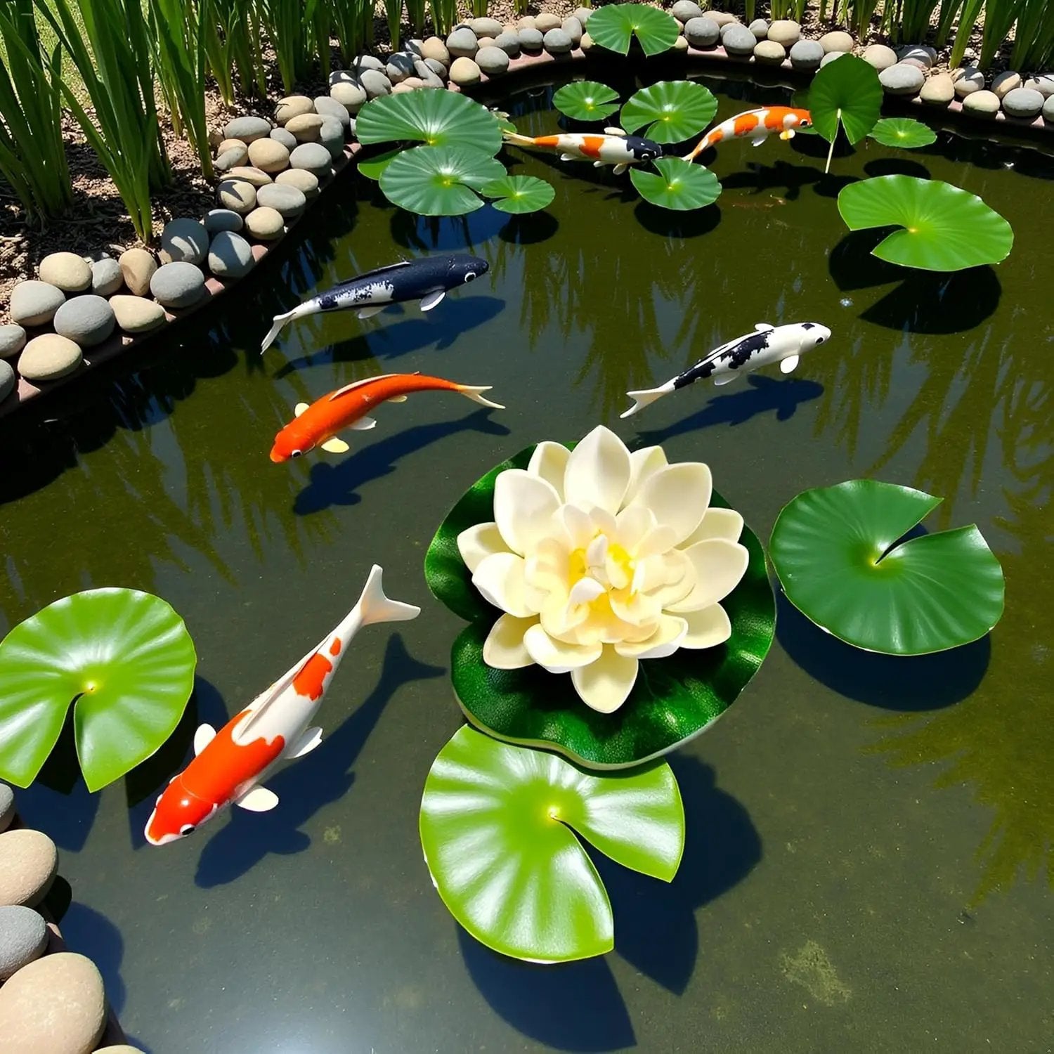 2Pcs White Artificial Floating Foam Lotus Flowers with Water Lily Pad Ornaments,Perfect for Patio Koi Pond Pool Aquarium Home Garden Wedding Party Holiday Decoration Water Gardens and Ponds by GreenHaven Gardens