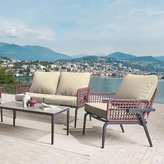 LVTXIII Outdoor Deep Seat Cushion Patio Seat and Back Cushion Set Seasonal Chair Cushion with Removable Cover and Adjustable Buckle for Home and Garden, 24"x24"x4", Strip Beige by GreenHaven Gardens