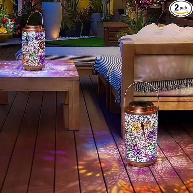 Go2garden 2Pack Solar Outdoor Lanterns Waterproof Dragonfly Garden Gifts for Women Patio Decor Lights Metal Lantern for Yard, Tabletop, Porch, Outside,Mothers Day Gifts for Mom Women by GreenHaven Gardens