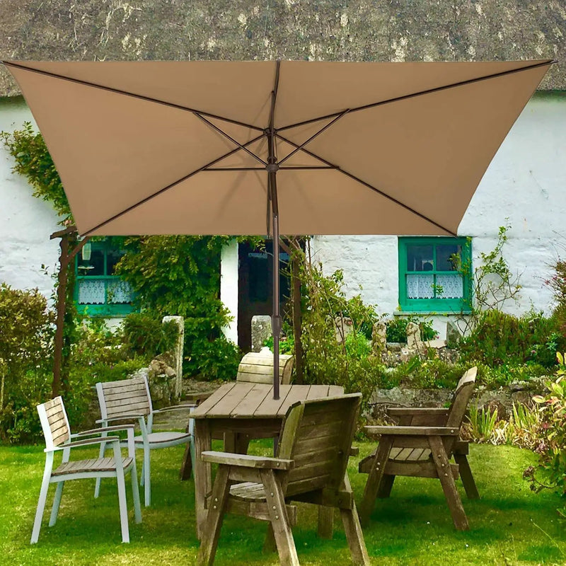 Ogrmar 6.5x10ft Patio Umbrella Rectangular Outdoor Table Umbrella with Crank & Push Button Tilt for Terrace, Backyard, Garden, Courtyard, Swimming Pool, Lawn (Tan) by GreenHaven Gardens
