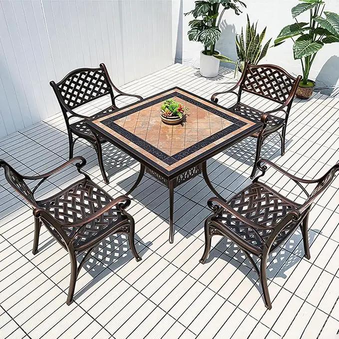 Outdoor Dining Chair Cast Aluminum Patio Chairs Set of 2 All-Weather Patio Dining Chair with Adjustable Feet for Backyard Garden (Die-Casting A Chair) by GreenHaven Gardens
