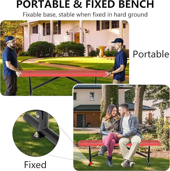6 Feet Heavy Duty Metal Park Bench for Outside, Outdoor Bench with Portable Frame, Commercial Benches for Shopping Mall, Store, Park, Patio, Deck, Red by GreenHaven Gardens