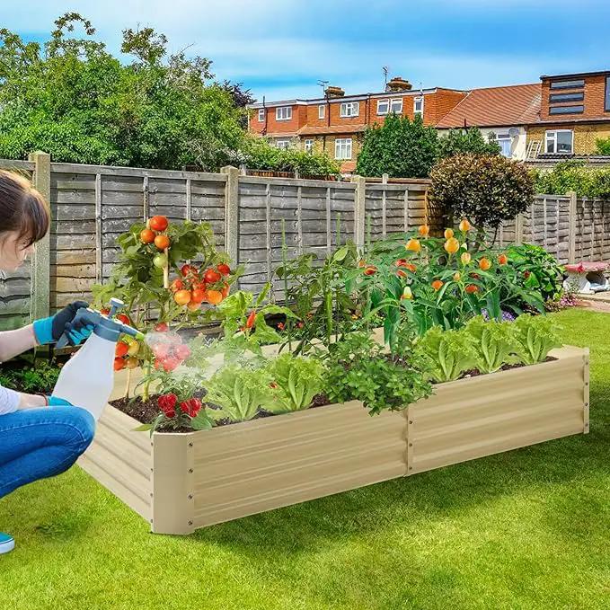 Land Guard 8×4×1ft Galvanized Metal Raised Garden Bed, Metal Planter Kit Box Outdoor for Deep-Rooted Vegetables, Flowers, Green and Herbs (Cream Yellow)… by GreenHaven Gardens