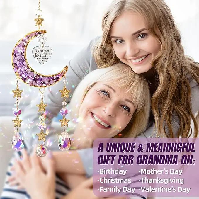 Best Grandma Gifts, for Grandma Nana from Granddaughter Grandchildren Grandkids, Unique Grandma Birthday Gifts for Nana Gigi Grandmother New Grandma Gifts Moon Crystal Suncatcher by GreenHaven Gardens