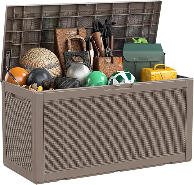 100 Gallon Resin Deck Box, Lockable Patio Outdoor Storage Box for Furniture, Garden Tools and Tools Storage, Waterproof Outside Storage Box - Grey by GreenHaven Gardens