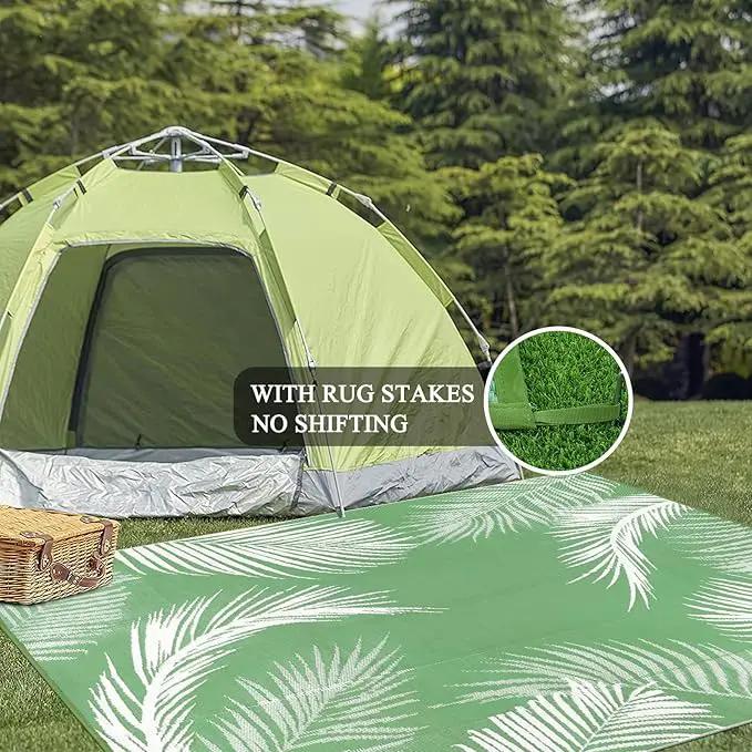 Pauwer Waterproof Outdoor Rug 9x12, Reversible Plastic Straw Patio Camping Rug, Indoor Outdoor RV Mat Carpet for Deck, Camper, Porch, Balcony, Backyard, Picnic, Leaf Green by GreenHaven Gardens