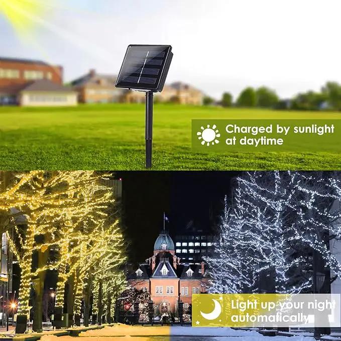 (Warm White ⇋ Cool White) Solar Christmas String Lights Outdoor, 2-Pack Total 80FT 200 LED Solar Twinkle Lights, Waterproof Copper Wire 8 Modes Solar Fairy Lights for Garden Tree Christmas Party Decor by GreenHaven Gardens
