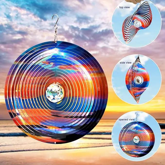 FONMY Mandala Wind Spinner w/Crystal Ball-Rosy Down 3D Stainless Steel Hanging Spinners Worth Gift Christmas Decoration Indoor/Outdoor Garden Décor Kinetic Yard Art 12 Inches Wind Sculpture by GreenHaven Gardens