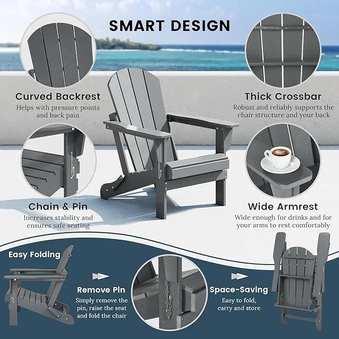 Westin Outdoors Laguna WO Home Outdoor Adirondack Folding Chair Lounger Seat Traditional Retro Home Furniture for Beach, Balcony, Backyard, Lawn, Patio, Pool, Deck, Garden (Gray) by GreenHaven Gardens
