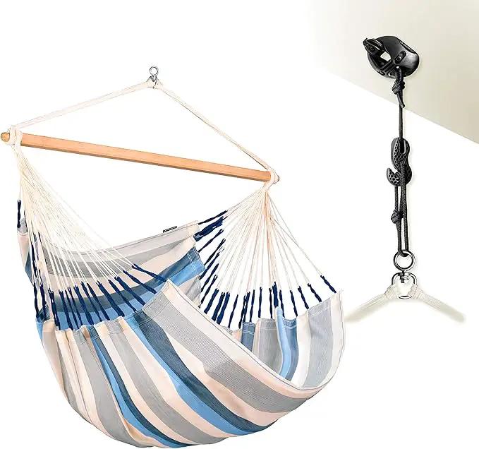 LA SIESTA® - XL King Domingo Hammock Swing Chair & CasaMount - Weather & Tear Resistant Hanging Chair - Outdoor Indoor Hammock Chair w/Suspension Kit for Walls Ceilings Square Beams - Sea Salt by GreenHaven Gardens