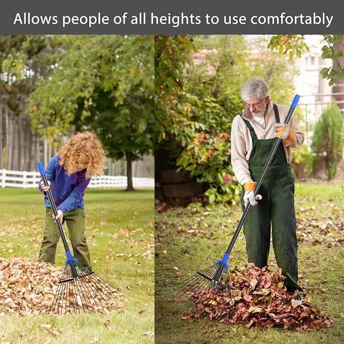 Rake for Leaves, 5ft Adjustable Metal Garden Leaf Rake with Expandable Head 7-16", Small Cllapsible Rakes for Lawns Gardening Camping Heavy Duty by GreenHaven Gardens