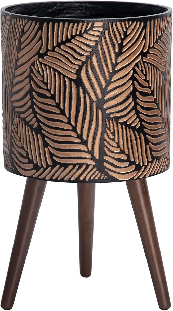 D'vine Dev 12 Inch Planter Pot with Stand, Mid-Century Tall Plant Pot with Legs for Indoor Plants, Large, Bronze/Grey, 88-L-C-6 by GreenHaven Gardens