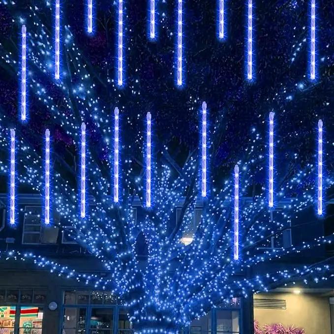 TW SHINE Christmas Lights Outdoor, 288 LED 12" 8 Tubes Meteor Shower Lights Outdoor Christmas Decorations Plug in, Waterproof Snow Falling Rain Icicle Xmas Lights for Tree Decor, Blue by GreenHaven Gardens