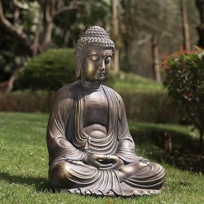 Glitzhome GH20384 22.75" Indoor Outdoor Sitting Meditating Buddha Zen Statue, 22.75 Inch Tall, Bronze by GreenHaven Gardens