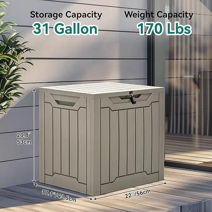 YITAHOME 31 Gallon Outdoor Storage Box, Resin Deck Box and Waterproof Package Delivery Box for Gardening Tools, Pool Supplies, Patio Furniture, Lockable, Taupe by GreenHaven Gardens
