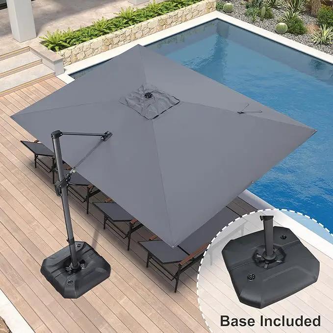 PURPLE LEAF 9' X 11.5' Patio Umbrella with Base Rectangle Cantilever Umbrella Outdoor Offset Umbrella with 360-degree Rotation for Garden Deck Pool Patio Light Grey by GreenHaven Gardens