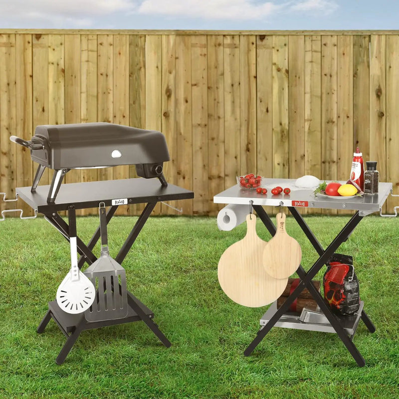 Folding Grill Table with Extra Storage Bottom Shelf, Indoor & Outdoor Prep Table with Garage Rack & Tissue Holder, Pizza Oven Stand for Pizza Oven & Blackstone Griddle, 30" x 24", Black by GreenHaven Gardens