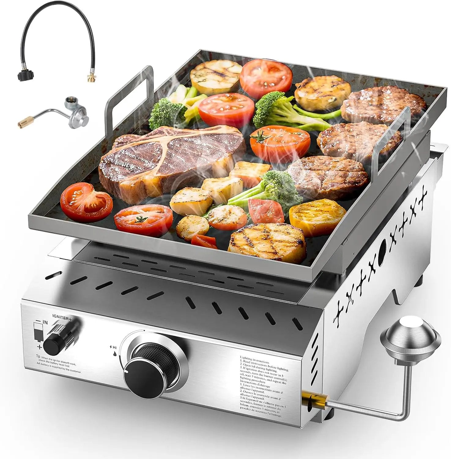 Stainless Steel Tabletop Grill,18 Inch Portable Propane Grill Griddle with Handle,8000 BTU Flat Top Grill for Camping, Outdoor & Tailgating Barbecue by GreenHaven Gardens