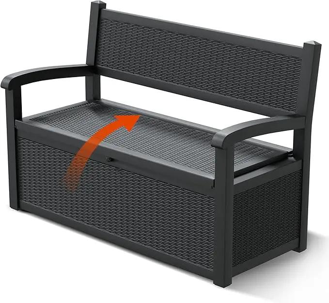 80 Gallon Outdoor Storage Box, Resin Patio Furniture with Armrest, Lockable Deck Box with Waterproof and UV Resistant for Patio Cushions, Garden Tools and Pool Supplies, Black by GreenHaven Gardens