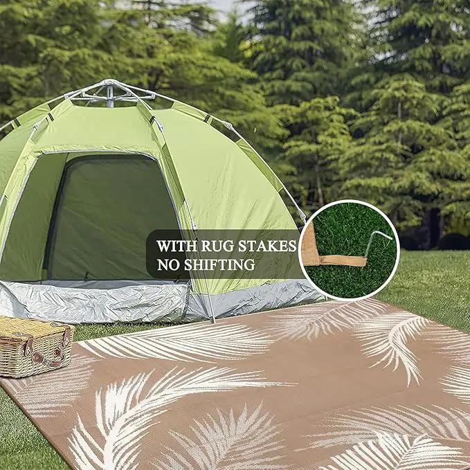 Pauwer Waterproof Outdoor Rug 9x12, Reversible Plastic Straw Patio Camping Rug, Indoor Outdoor RV Mat Carpet for Deck, Camper, Porch, Balcony, Backyard, Picnic, Leaf Brown by GreenHaven Gardens