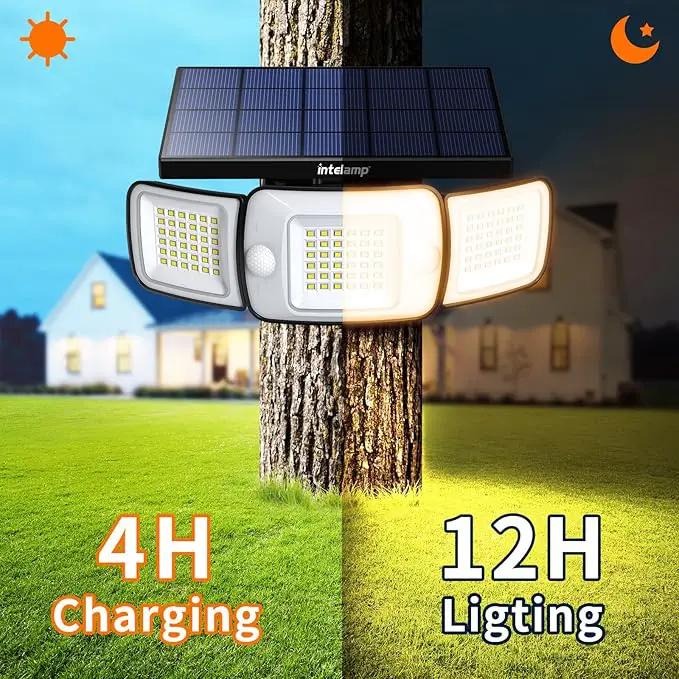 intelamp Solar Flood Lights Outdoor Waterproof, 6000mAh 1200LM Solar Powered Dual Motion Sensor LED Warm Lighting Dusk to Dawn Security Floodlight Exterior with Remote for Outside Garden House Patio by GreenHaven Gardens