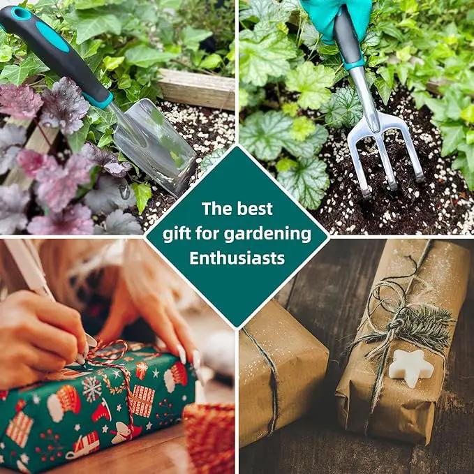 Gardening Tool, Heavy Duty Gardening Hand Tools for Gardener, Gardening Gifts for Women, Men, Heavy Duty Gardening Tools with Storage Tote Bag Non-Slip Rubber Grip, Aluminum Green Gardening Tool Set by GreenHaven Gardens