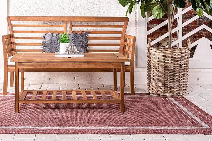 Unique Loom Outdoor Border Collection Area Rug - Soft Border (9'x 12' Rectangle, Rust Red/ Ivory) by GreenHaven Gardens