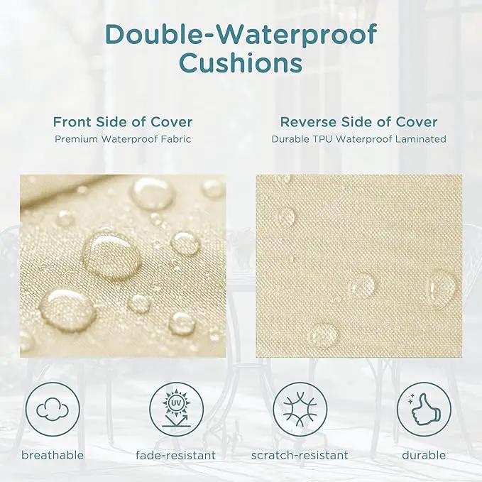 Codi Outdoor Seat Cushions for Patio Furniture 22x22 Inch, Waterproof Chair Cushion with Handles & Adjustable Straps, Fade Resistant - Set of 2, Beige by GreenHaven Gardens