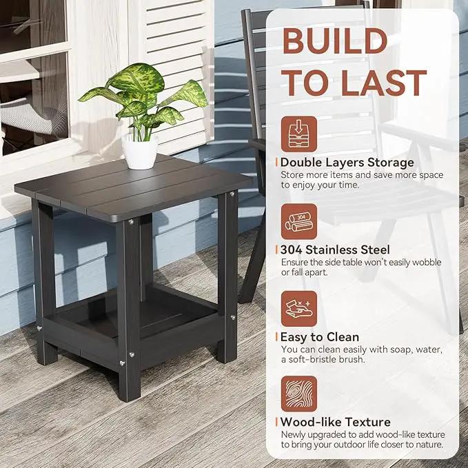 Outdoor Side Table for Garden, Lawn, Living Room Adirondack Tables for Outside 2-Tier HDPE Waterproof Small Outside Side Tables for Patio End Table for Adirondack Chair, 4 Pcs, Black by GreenHaven Gardens