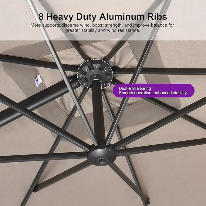 PURPLE LEAF 10 FT Cantilever Patio Umbrella Outdoor Aluminum Offset Square Umbrella with 3 Years Fade Resistance Recycled Fabric and 360-degree Rotation for Deck Pool Garden, Sand Dune by GreenHaven Gardens