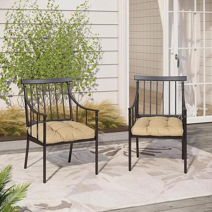 Aoodor 19" x 19" x 5" Tufted Outdoor Chair Cushions, Water Resistant & Fade Resistant Polyester Dining Chair Pads with 2 Straps for Patio Furniture, Set of 4 by GreenHaven Gardens