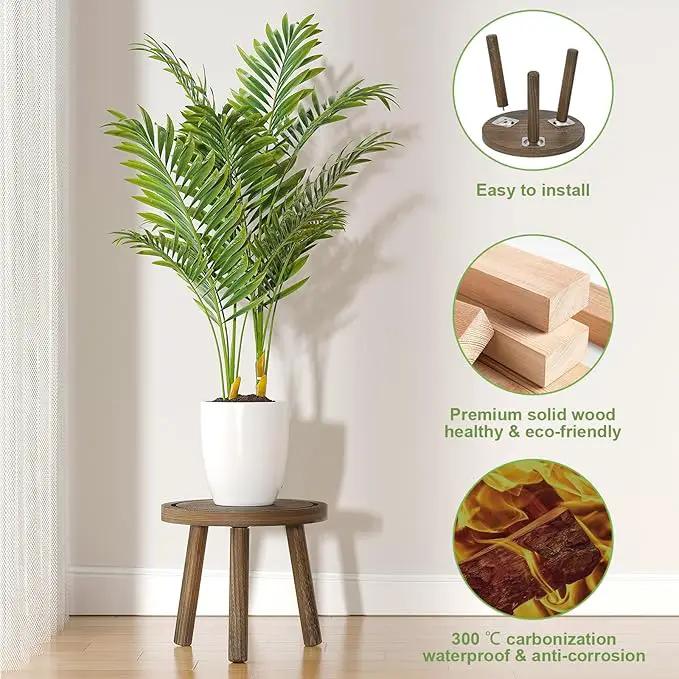3-Pack Wood Plant Stands Indoor, Single Plant Stand for 6-12 Inch Pots, Mid-Century Modern Plant Stool, Tall Plant Stand for Large Plants for Living Room, Balcony, Office (Dark Gray) by GreenHaven Gardens