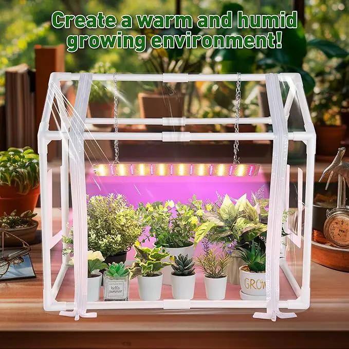 Meonum Mini Greenhouse with Grow Light for Indoor, 23.6 x15.7 x19.6 Tabletop Small Greenhouse Kit with 15W Plant Dimmable LED Grow Lights and Timer, 3 Light Color Mode for Seed Starter Tray by GreenHaven Gardens