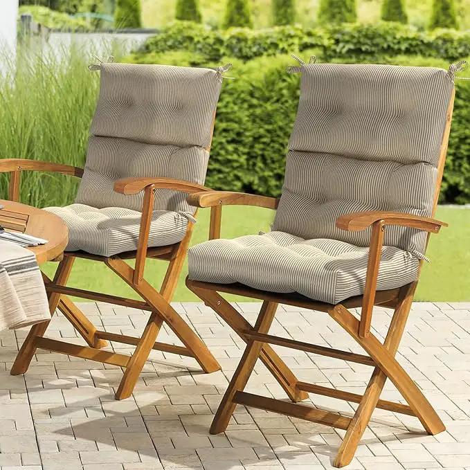 LVTXIII Outdoor Seat and Back Chair Cushion Patio Tufted High Back Cushion with Ties, Seasonal Replacement Rocking Chair Cushion for Home Office Garden Use, 44” L x 22” W, Set of 2, Stripe Beige by GreenHaven Gardens