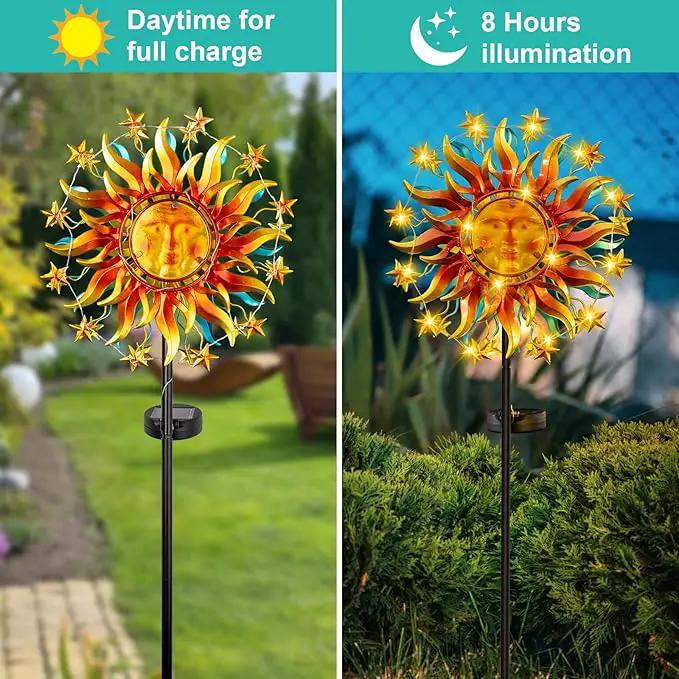 Solar Wind Spinners for Yard and Garden - 60.3 Inch 360° Metal Sun Wind Sculptures Outdoor Clearance Kinetic Windmills with Vine String Shining LED Lights for Patio, Lawn Xmas Garden Decoration by GreenHaven Gardens