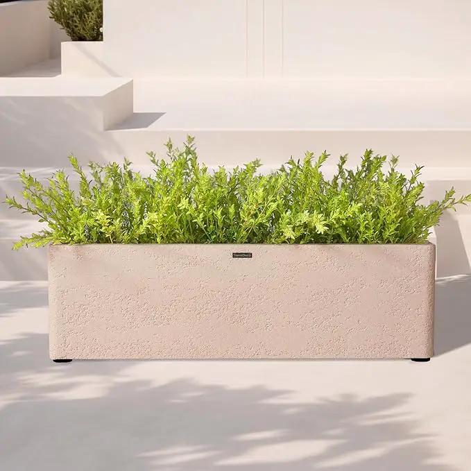 31 Inch Rectangular Concrete Planter,Durable All-Weather Use with Drainage Holes,Large Rectangular Planter for Outdoor Indoor Plants by GreenHaven Gardens