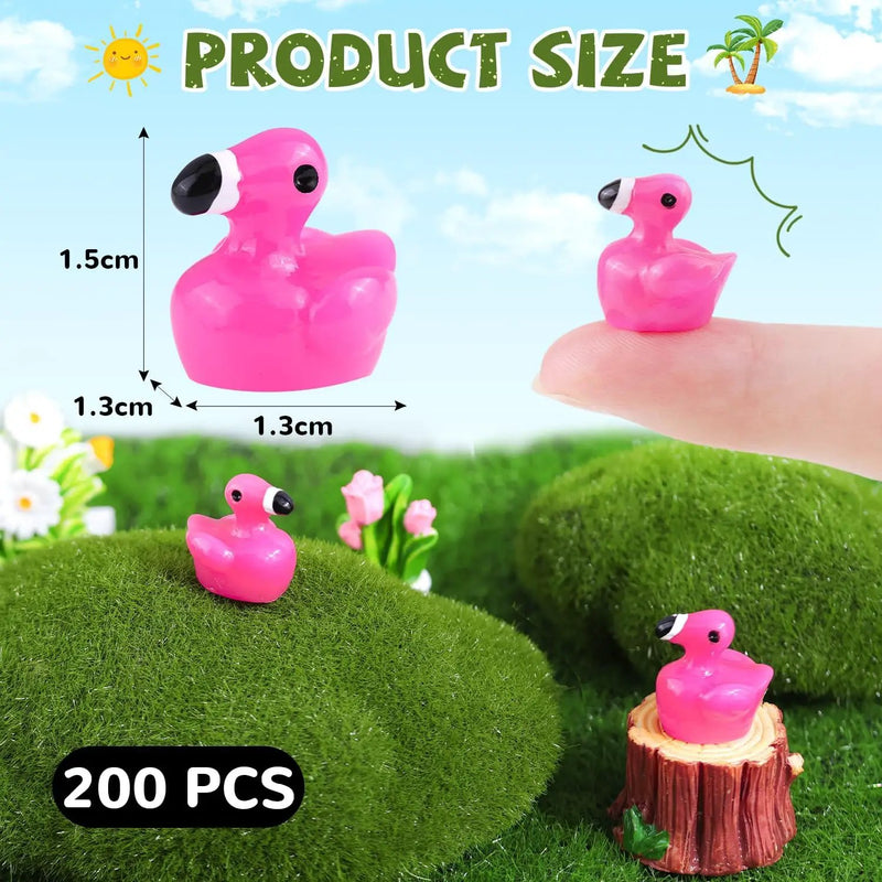 200PCS Mini Resin Animals Cute Rose Pink Tiny Flamingo Ducks, Miniature Figures to Hide, Small Animal Toys Accessories Bulk for Topper Garden Dollhouse Landscape Aquarium Ornaments DIY Crafts & Decor by GreenHaven Gardens