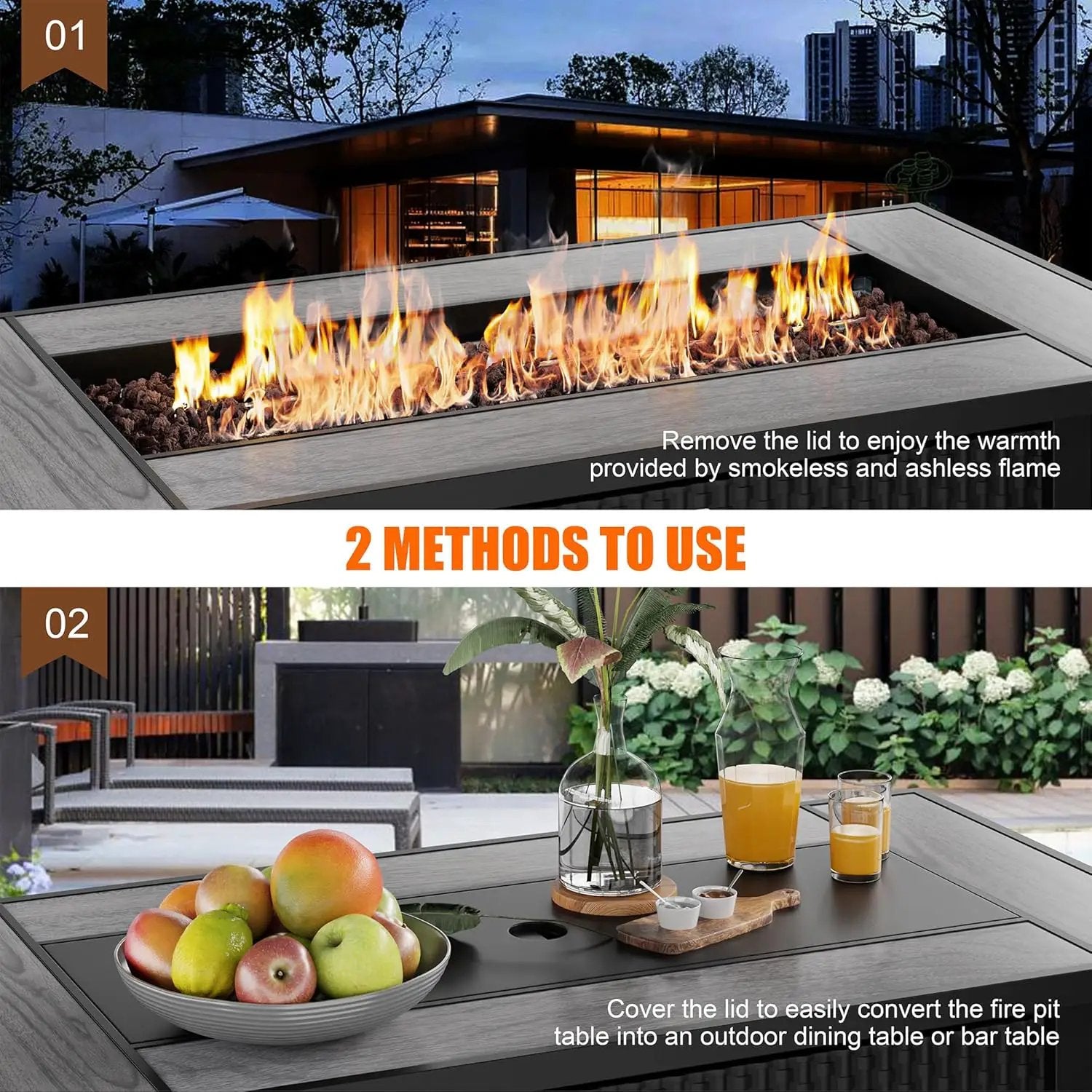 Walsunny 45 inch Outdoor Propane Fire Pit 50,000 BTU Gas Fire Pit Table with Lid, Lava Rock, Waterproof Cover, Rectangle Gas Firepit Table for Garden/Patio, CSA Certification by GreenHaven Gardens