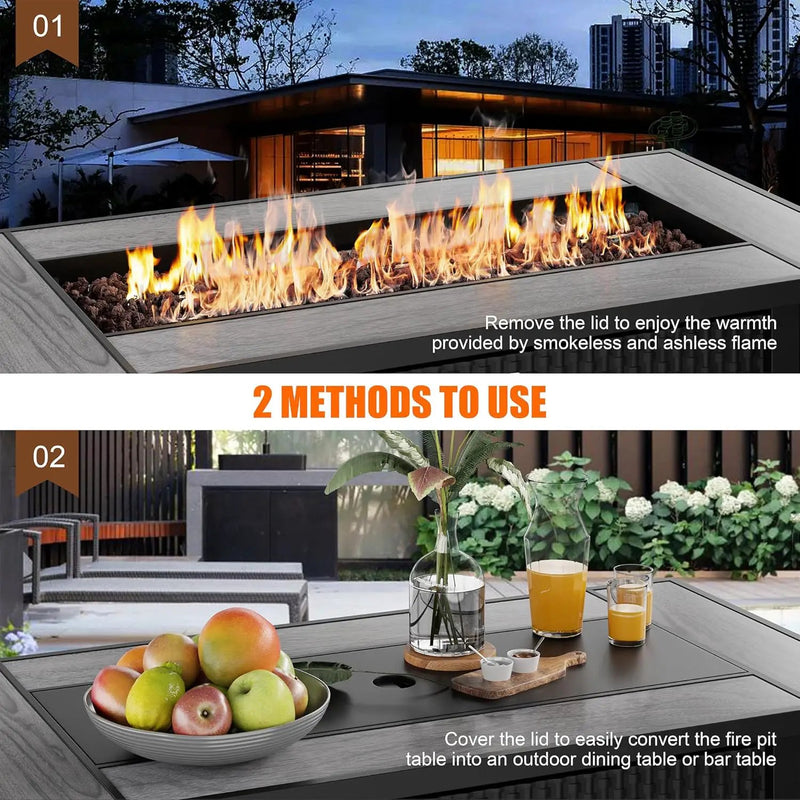 Walsunny 45 inch Outdoor Propane Fire Pit 50,000 BTU Gas Fire Pit Table with Lid, Lava Rock, Waterproof Cover, Rectangle Gas Firepit Table for Garden/Patio, CSA Certification by GreenHaven Gardens