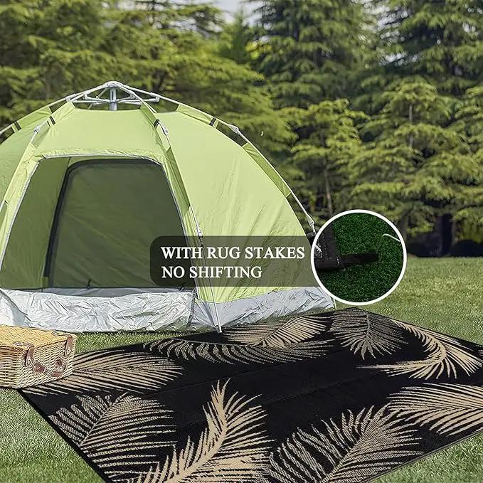 Pauwer Waterproof Outdoor Rug 6x9, Reversible Plastic Straw Patio Camping Rug, Indoor Outdoor RV Mat Carpet for Deck, Camper, Porch, Balcony, Backyard, Picnic, Leaf Black Brown by GreenHaven Gardens